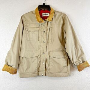 VTG L.L. BEAN Full Zip Button 4 Front Field Pockets Jacket Women’s M 90s Beige